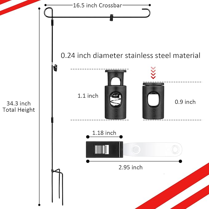 Chumia 10 Pack Garden Flag Holder Stand, Premium Garden Flag Pole Holder Powder Coated, Metal Three Prongs with Clip and Spring Stoppers for Outdoor Home Lawn Decoration, 15 Inch