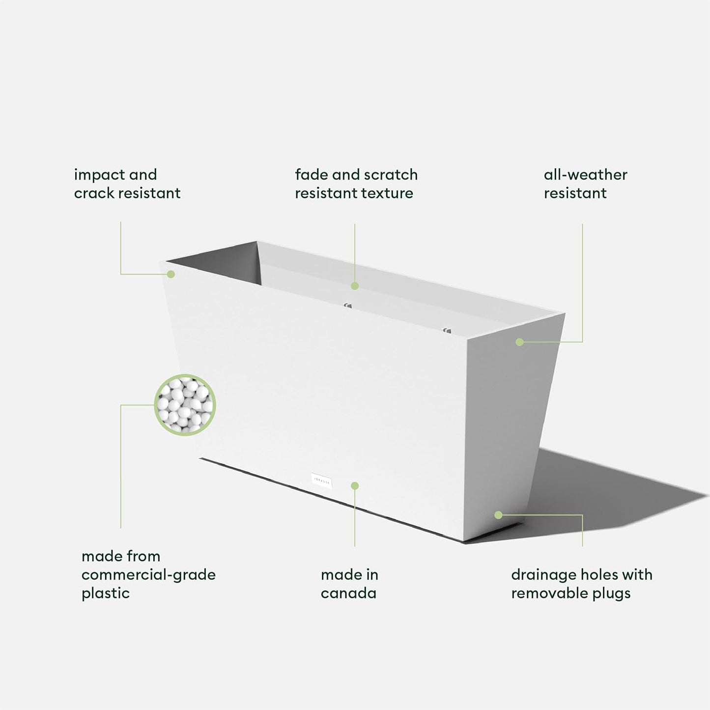 Veradek Pure Series Midori Trough Planter - Large Rectangular Planter for Indoor or Outdoor Deck/Porch | Durable All-Weather Use with Drainage Holes | Modern Decor for Shrubs, Flowers, Small Plants