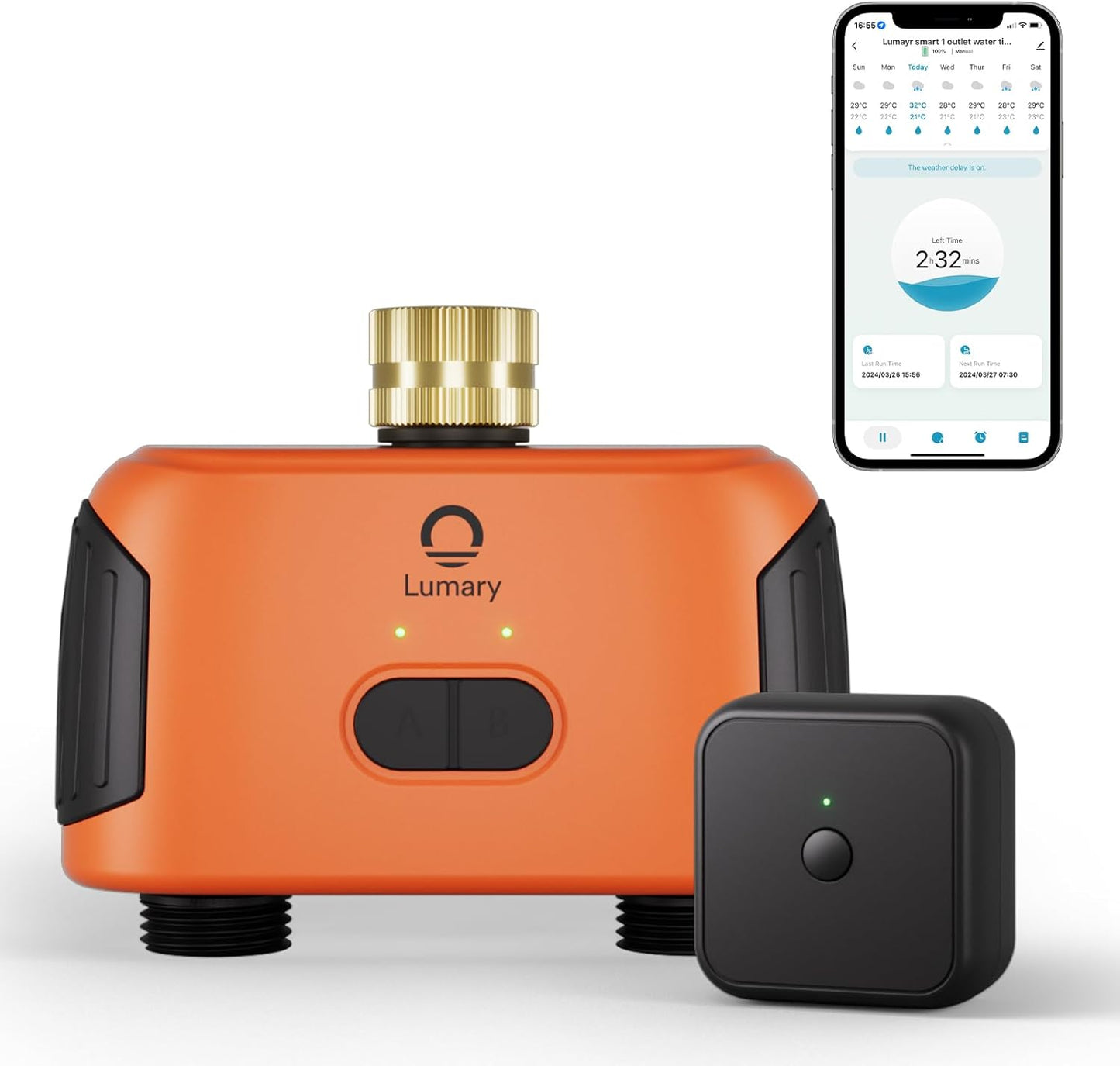 Lumary Smart WiFi Water Timer for Garden Hose, Sprinkler Timer 2 Zone for Watering Brass Inlet Outdoor, Rain Delay/Manual/Automatic Drip Irrigation System Programmable Faucet, Work with Alexa 2.4Ghz