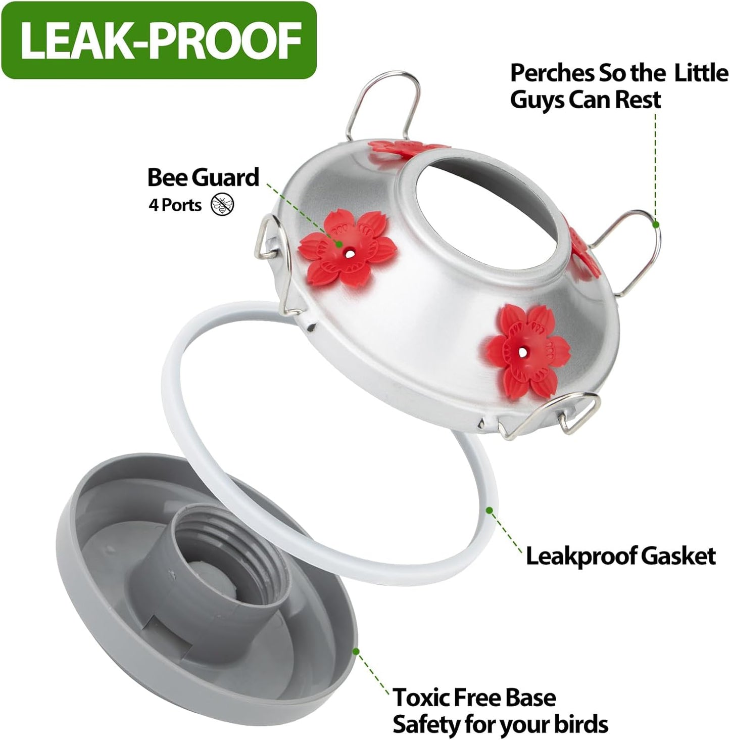 Hummingbird Feeders for Outdoors with Ant Moat, Hand Blown Glass Hummingbird Feeder, 4 Feeding Ports with Perch, Outdoor Garden Décor, 15 OZ, Red, Gifts for Mom Wife Dad Men Women