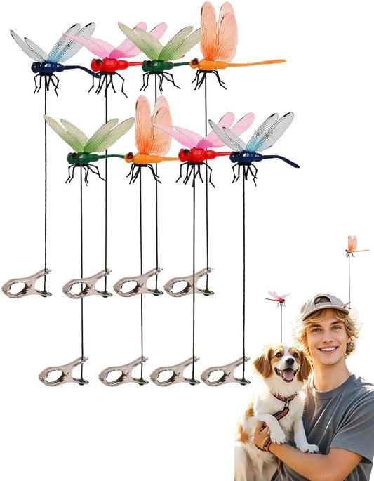 8 PCS Dragonfly Clips, 3D Outdoor Decor Fake on Dragonfly or Bugs Dragonfly Garden Stakes Gardening Decoration Insert Plaque Yard Ornaments Outdoors and Fly Deterrent Outdoor