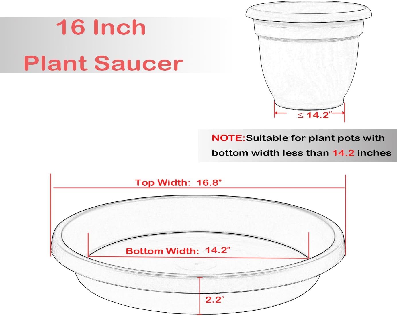 2 Pack Plant Saucer 16 Inch, Durable Large Deep Plant Trays for Pots, Plant Drip Trays, Plant Water Catcher Tray for Plants, Plastic Plant Saucers for Indoors no Holes