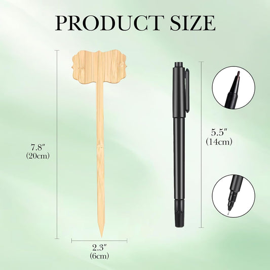 Linkidea 100pcs Brown T-Shape Wooden Plant Labels with 2 Marker Pens, Waterproof Garden Signs for Plants, Vegetables, and Seedlings