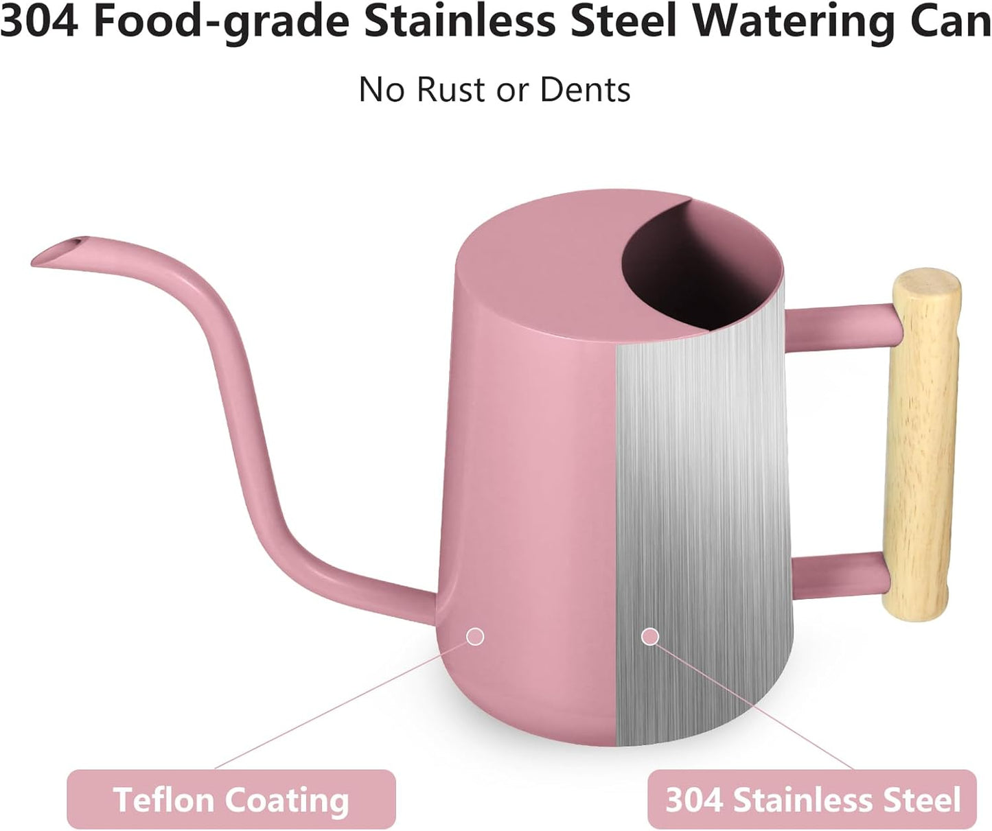 Watering Can Indoor Plants, 35oz Small Indoor Stainless Steel Metal Watering Can Modern Decorative Watering Pot with Long Spout for Indoor House Plant Bonsai Garden Flowers (Pink)