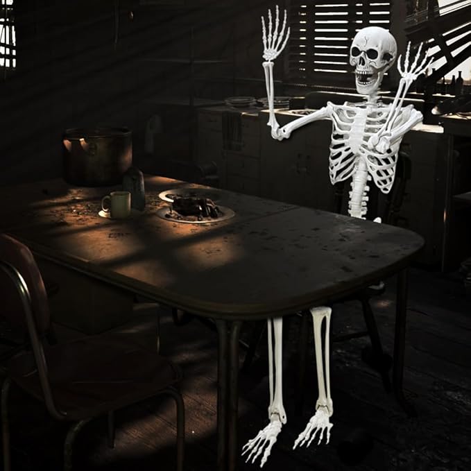 Lodou 5.4Ft Posable Life Size Human Adult Skeletons Plastic Human Bones with Movable Joints for Halloween Decoration