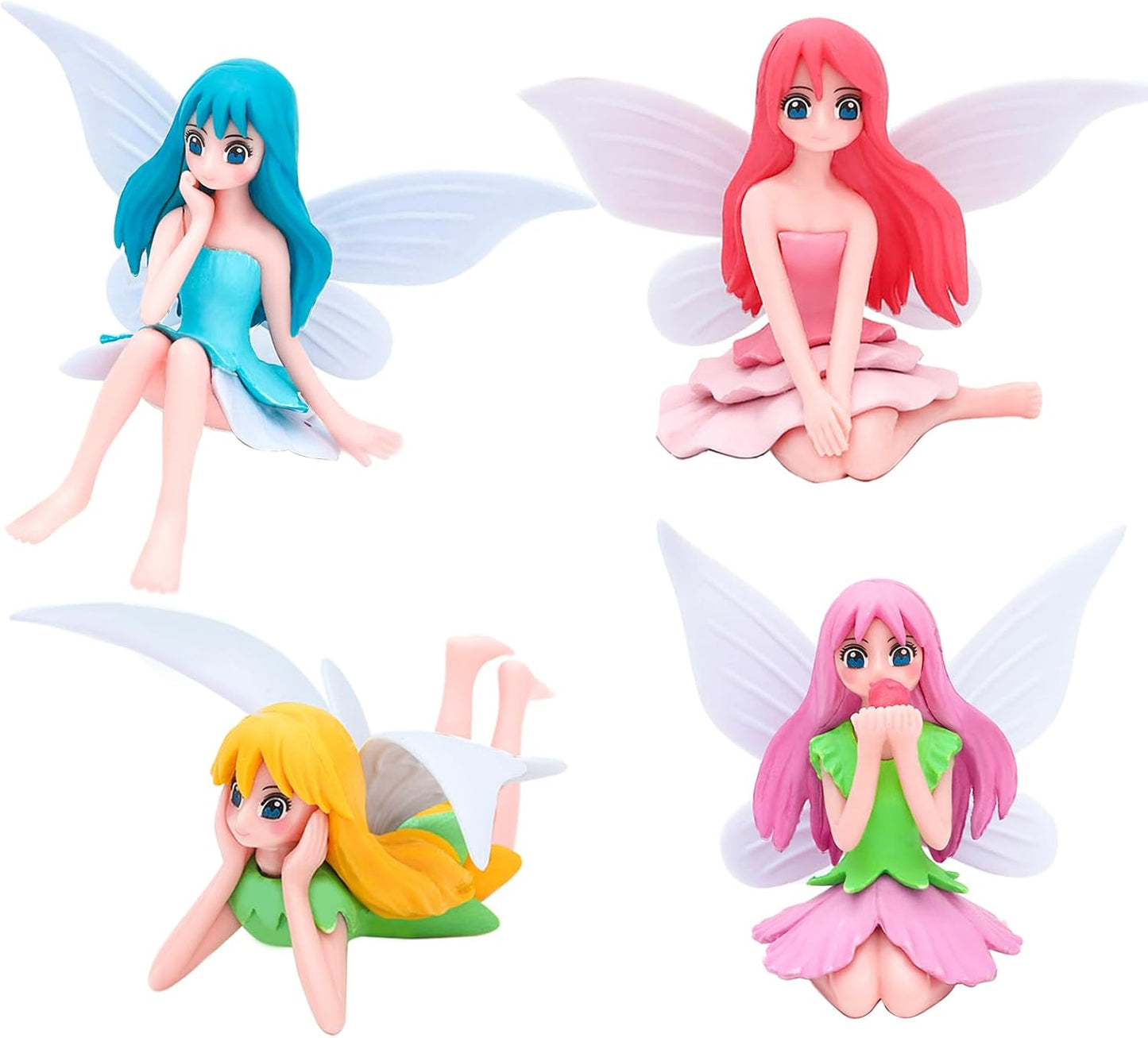 ONEST 4 Pieces Miniature Fairy Garden Accessories Small Fairy Figurines Hand Painted Fairies Figures Girl Fly Wing Figurines for Car Decor Fairies Garden Flower Pot Birthday Cake Topper