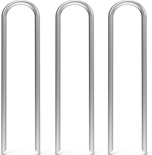 MySit 24 Pack 6 Inch Garden Stakes Heavy Duty 11 Gauge Galvanized Yard Staples U Pegs Fences Drip Irrigation Securing Stakes Loop Stake for Anchoring Lawn Drippers Soaker Hose