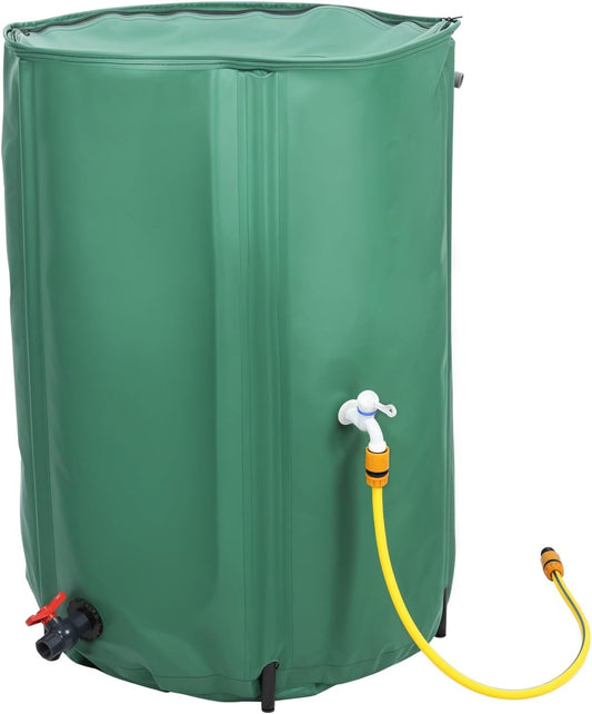100 Gallon Rain Barrel Water Collection System, Collapsible Portable Water Storage Tank, Rainwater Collect System Downspout, Water Catcher Container with Filter Two Spigots and Overflow Kit