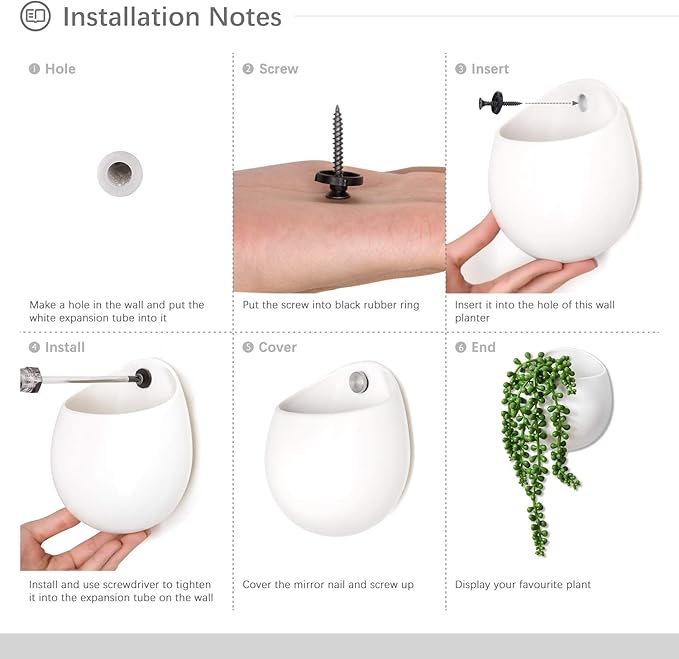 Dahey Wall Planters with Fake String of Pearls Plant Artificial Succulent Small Modern Ceramic Mounted Planter Round Hanging Wall Vase Display Holder for Indoor Garden Office Decor, Set of 2