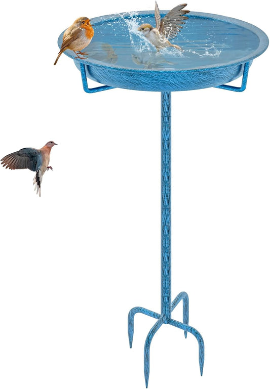 Metal Bird Bath for Outside, 36.2" Height Birdbath Bowl Standing Bird Feeders for Outdoors with 4 Prongs Base Stake, Freestanding Birdfeeders for Garden Yard Lawn Decor (Retro Blue)