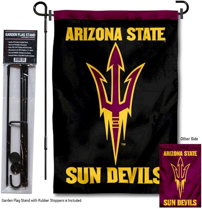 College Flags & Banners Co. Arizona State Sun Devils Black Garden Flag with Pole Stand Holder