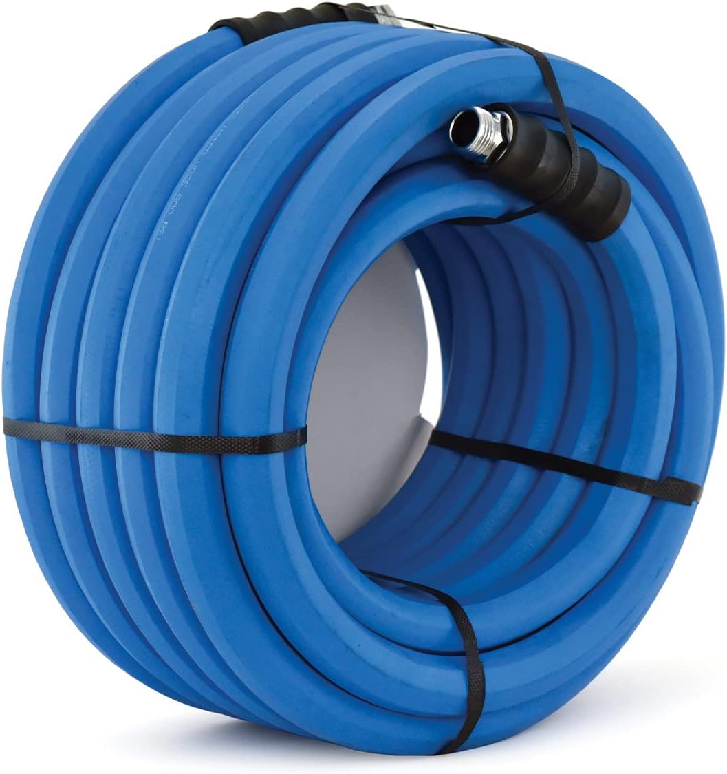 BluSeal Hot/Cold Water Rubber Garden Hose, 100% Rubber, Ultra-Light, Super Strong, 500 PSI, 50F to 190F Degrees, High Strength Polyester Braided (1" x 100)