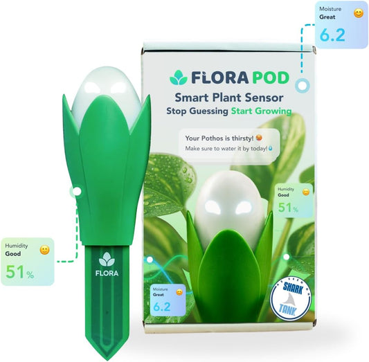Flora Pod AI-Powered Smart Plant Monitor | for Indoor or Outdoor Plants | Personalized Alerts for Moisture, Temperature, Humidity, and Light