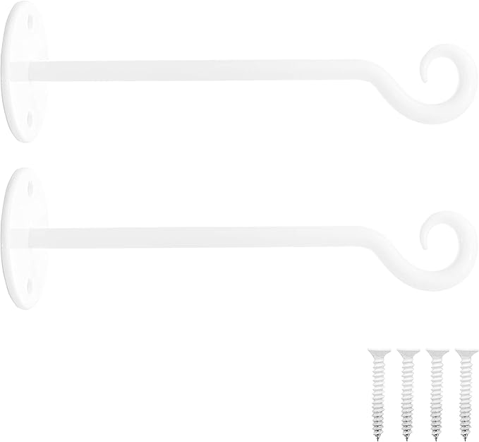Monarch Abode Wall Mount Plant Hook Premium Metal Decorative Hanging Bracket for Plants Bird Feeders Planters Home Decor, Heavy Duty, 7.5 inch, Set of 2, White