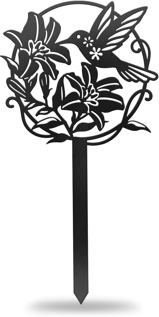 CUTHOLLOW Metal Plant Marker Stake Hummingbird and Flower for Outdoor Indoor, Waterproof 11.8 inch Cute Garden Plant Labels Sign Tag for Vegetables, Farmhouse Greenhouse Decor - Funny Gardening Gifts