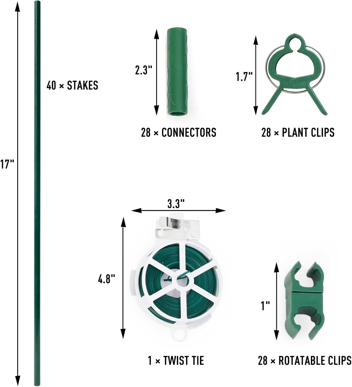 MAXPACE 125pcs Garden Stakes Kit: Includes 40 Sets of Fiberglass Plant Sticks Supports & Accessories for DIY 4ft, 5ft, 6ft, 7ft Stakes for Tomato, Vegetables, Indoor & Outdoor Gardening Supplies