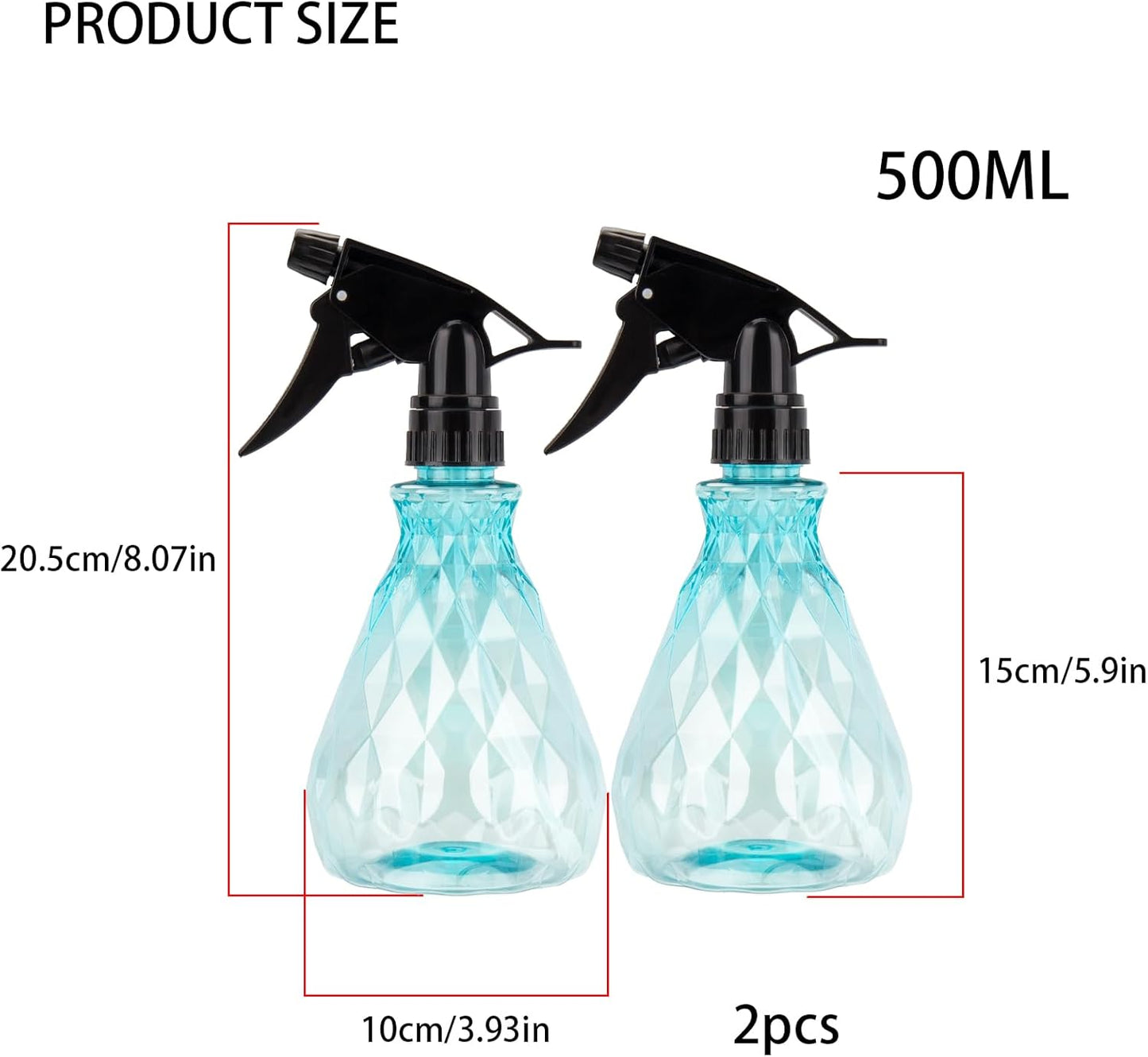 2 Pcs Spray Bottles, 500 ml/17 oz Empty Water Spray Bottles, Plastic Reusable Adjustable Mist Sprayer Squirt Bottles Containers Refillable for Cleaning Solutions, Gardening, Plants (Blue)