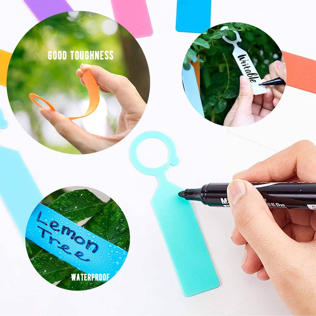 MHY 100 Pcs Thick Plastic Labels - Garden Waterproof Plant Tags - 4.3 inch Color Hanging Markers for Potted Plants, Nurseries, Trees, Gardening (White)