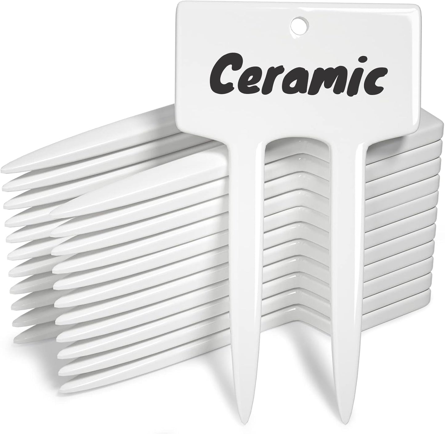 Plant Labels, Ceramic Garden Markers, Herbs Succulent Name Tags, Supplies for Seeding Pot Potted Plants Raised Bed, Indoor & Outdoor, Reusable Waterproof - Set of 12, White