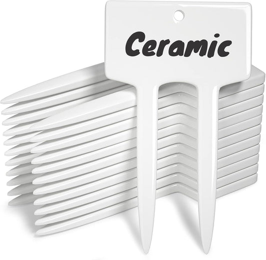 Plant Labels, Ceramic Garden Markers, Herbs Succulent Name Tags, Supplies for Seeding Pot Potted Plants Raised Bed, Indoor & Outdoor, Reusable Waterproof - Set of 12, White