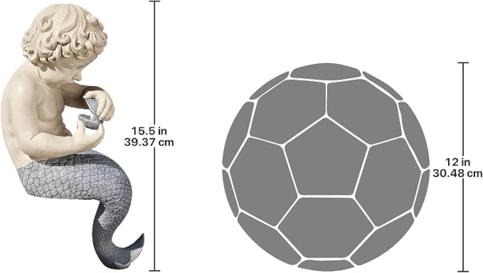 Design Toscano Ocean's Little Treasures Sitting Mermaid Garden Statue, 15 Inch, Resin, Faux Two Tone Stone Finish