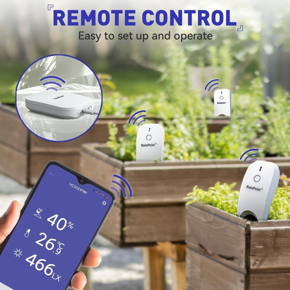 RAINPOINT Wi-Fi Soil Moisture Meter Plants - Hygrometer, Room Thermometer Indoor Soil Tester, Smart Plant Sensor, Temperature Humidity Monitor for Garden with 2.4 GHz Mini Wi-Fi Smart Gateway Hub