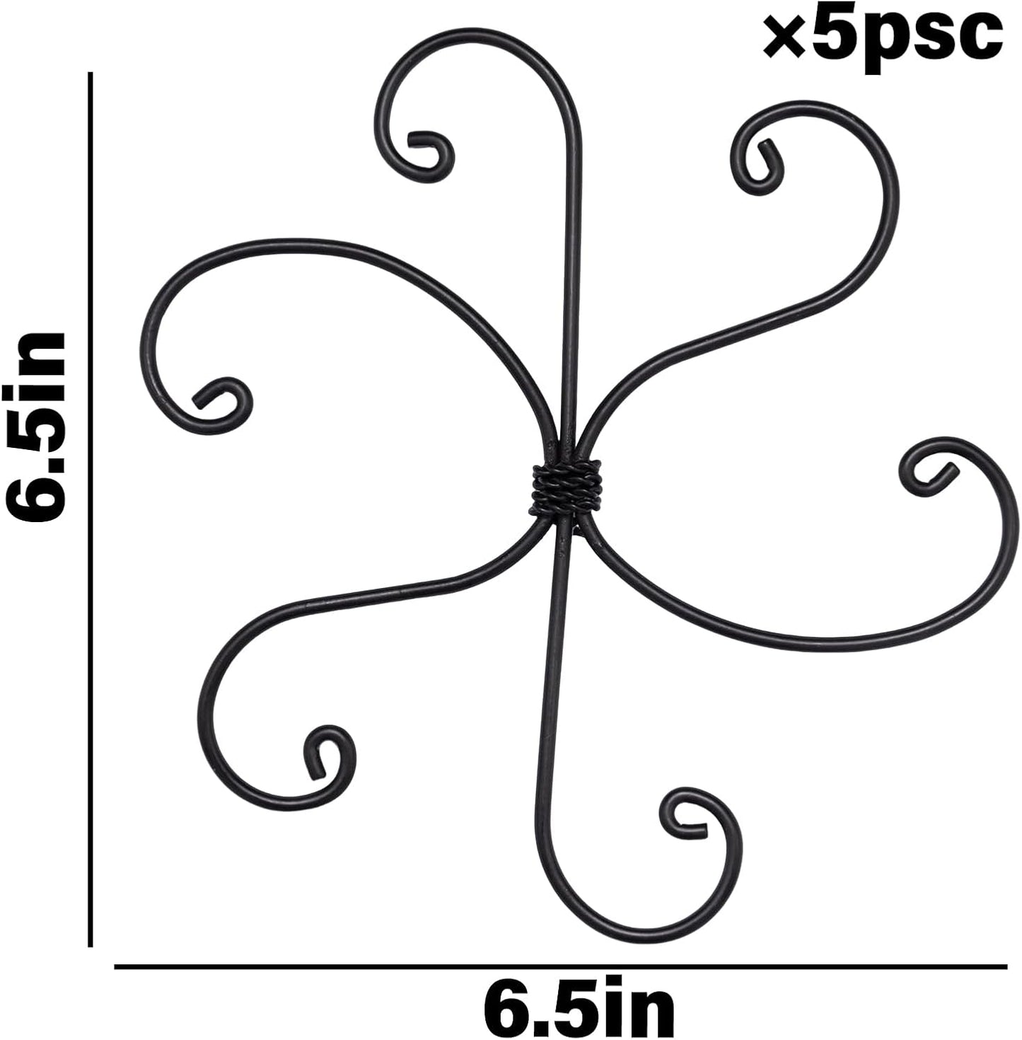 Black Monstera Plant Support Hook - 6.5 * 6.5IN -5 Piece Set, Durable Metal Stem Supports for Indoor Plants, Leaf Holder & Fishbone Cactus Stake, Stylish Design for Healthy Growth & Easy Care