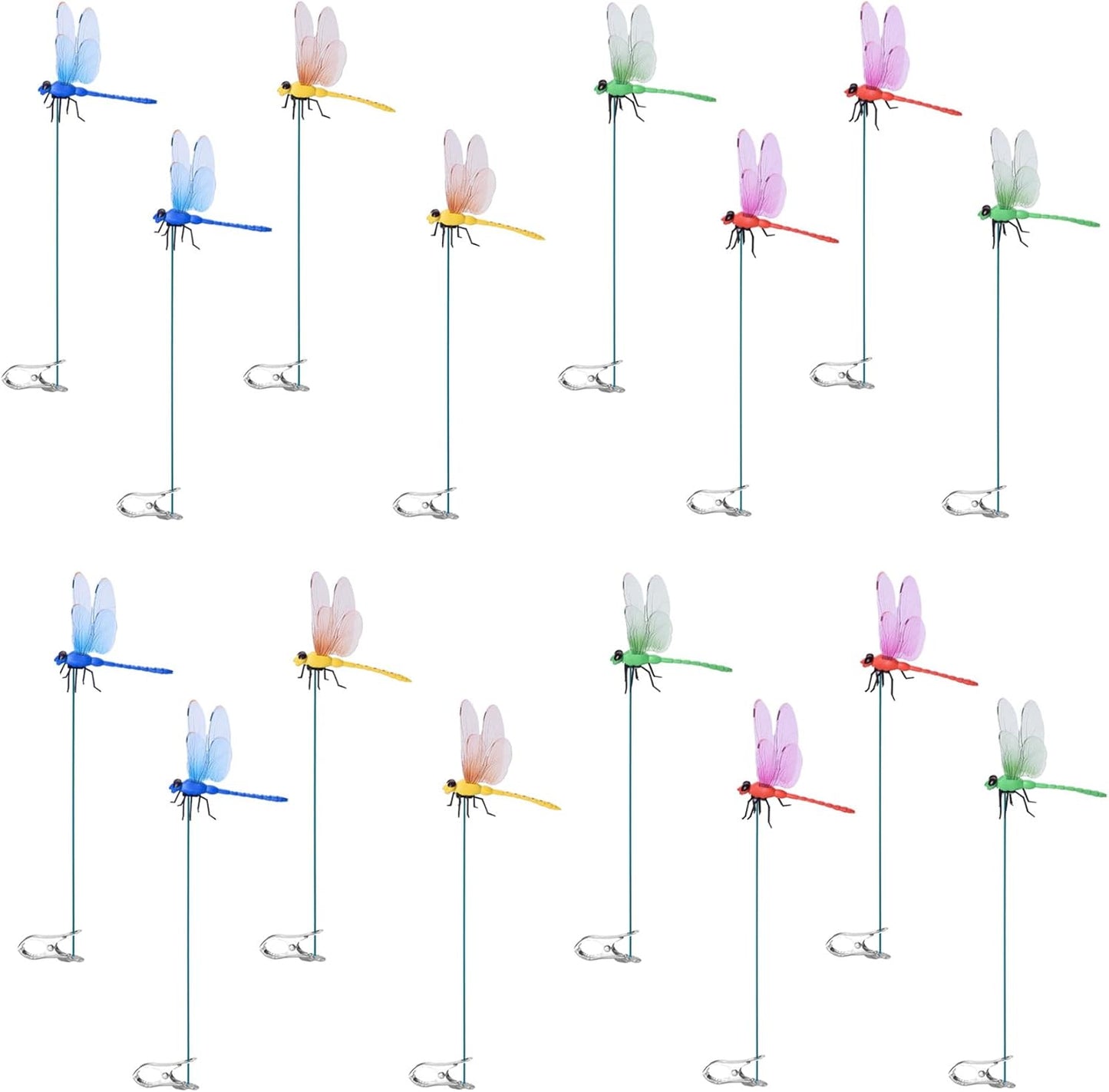 Spiritlele 16 PCS Fake Dragonfly Clip Colorful Hat Clip 3D Dragonfly Garden Decor for Patio Outdoor Indoor