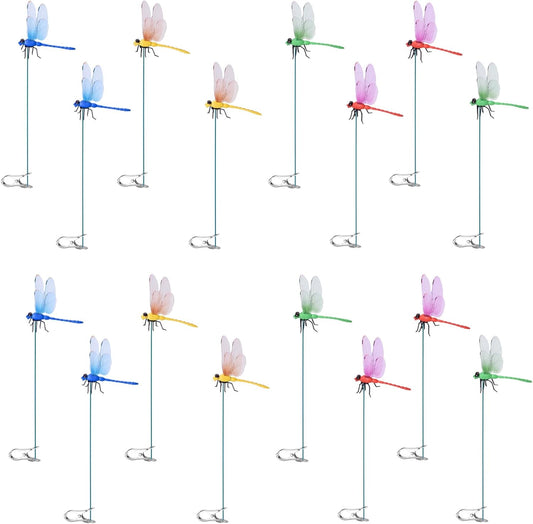 Spiritlele 16 PCS Fake Dragonfly Clip Colorful Hat Clip 3D Dragonfly Garden Decor for Patio Outdoor Indoor