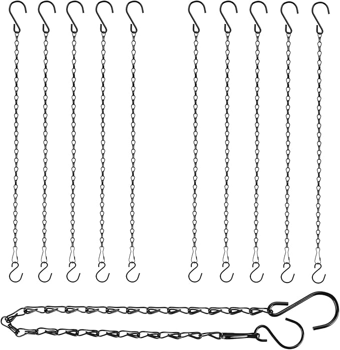RIFNY Hanging Chain with Hooks, 10 Pieces 20 Inch Black Chain for Hanging Bird Feeders Planters Baskets Billboards Lanterns Wind Chimes Ornaments Outdoor/Indoor Use（20 inch 10pcs