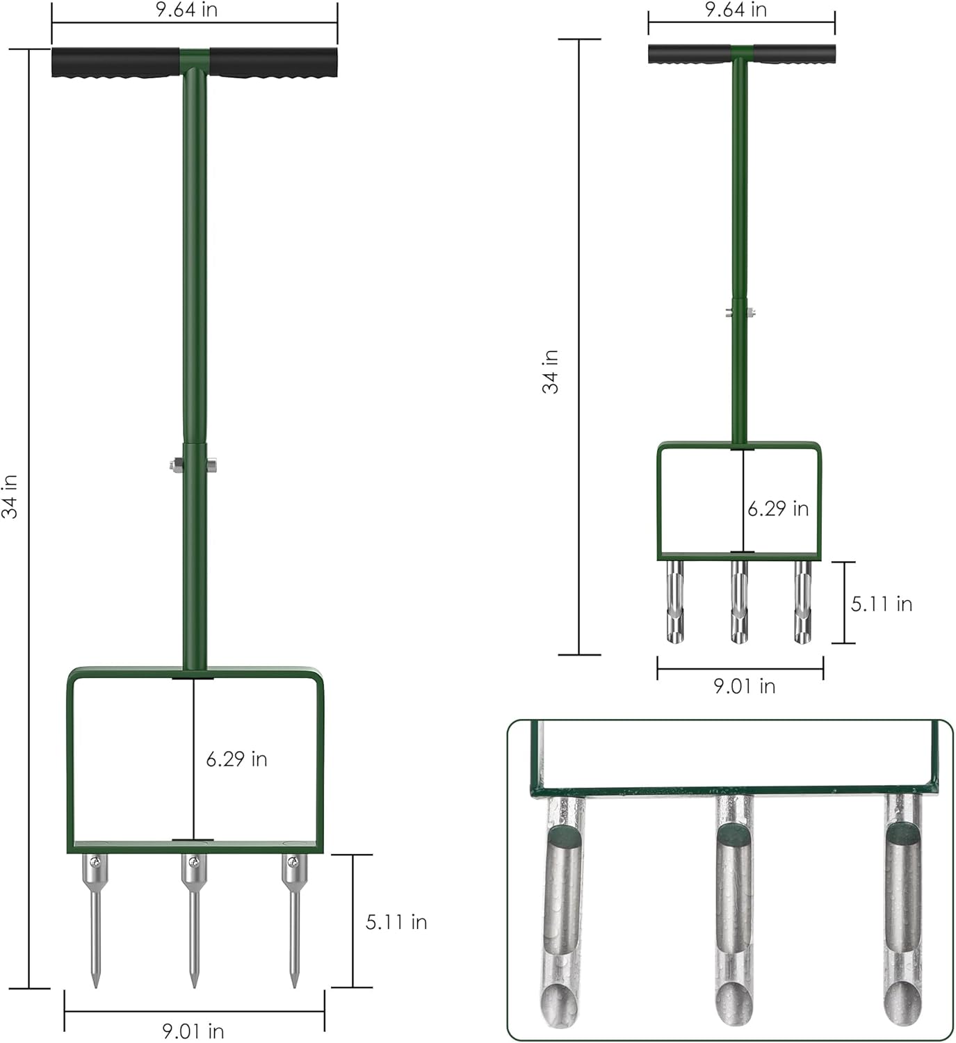 Lawn Aerator, 2 in 1 Aerator Lawn Tool with 6 Replaceable Spike Tines for Grass Core Aerator, Aeration Tool with Soft Rubber Handle, Gardening Tools for Loosening Soil and Improving Lawn Health