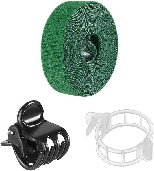 Plant Clips Plant Ties Set, 50 FT Reusable Plant Ties and 100 PCS Support Clips for Climbing Plants Orchid Flower Stems Vines Tomato, Garden Plant Support Cables for Indoor OutdoorPlants