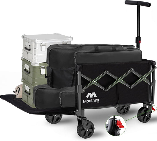 Collapsible Wagon, Foldable Wagon with Tailgate Extended, 360lbs Heavy Duty, Portable Lightweight Utility Wagon for Grocery, Camping, Garden, Sports, Black T