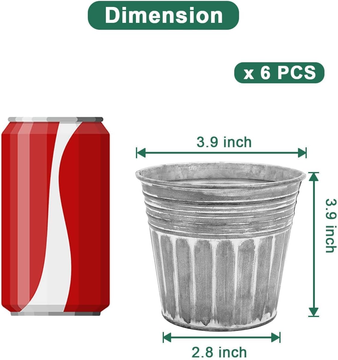 vensovo 4 Inch Silver Metal Rustic Flower Pots - 6Pcs Small Galvanized Planters with Drainage Hole and Rubber Plug, Rustproof Metal Bucket Plant Pots Farmhouse Vintage Style for Decor