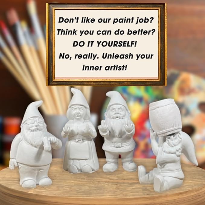 Gnometastic Gnude Mini Gnomes - Smoking Hippie Unpainted Gnome Statue, 3.5in DIY Paint Your Own Gnome Mini -Funny Garden Gnomes to Paint for Adults