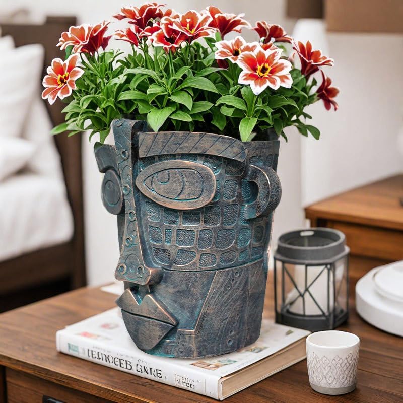 Picasso Abstract Face Planter - 3D Jigsaw Resin Vase with Drainage Hole - Modern Decorative Face Flower Pot for Indoor Plants & Home Décor