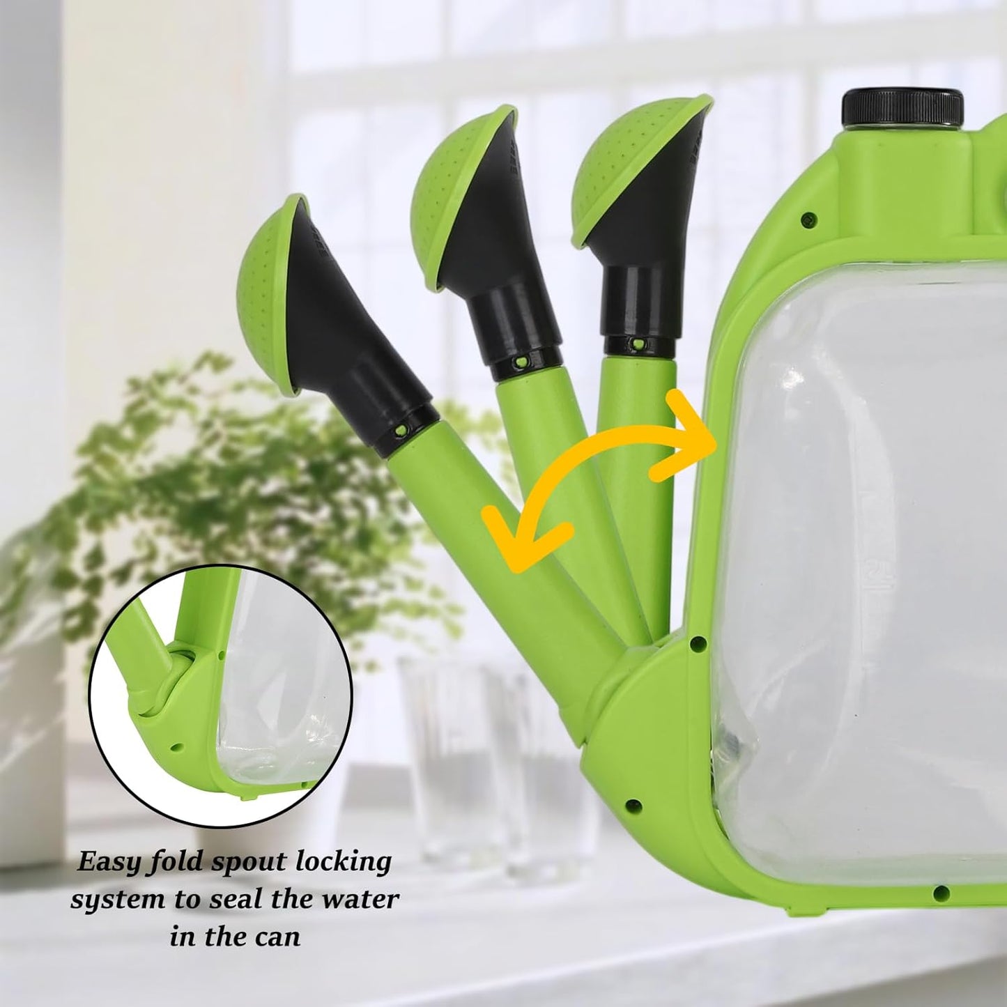 Foldable Watering Can 0.8 Gallon Transparent Plastic with Long Spout & Ergonomic Handle, Compact for Indoor Outdoor Plants（Green）