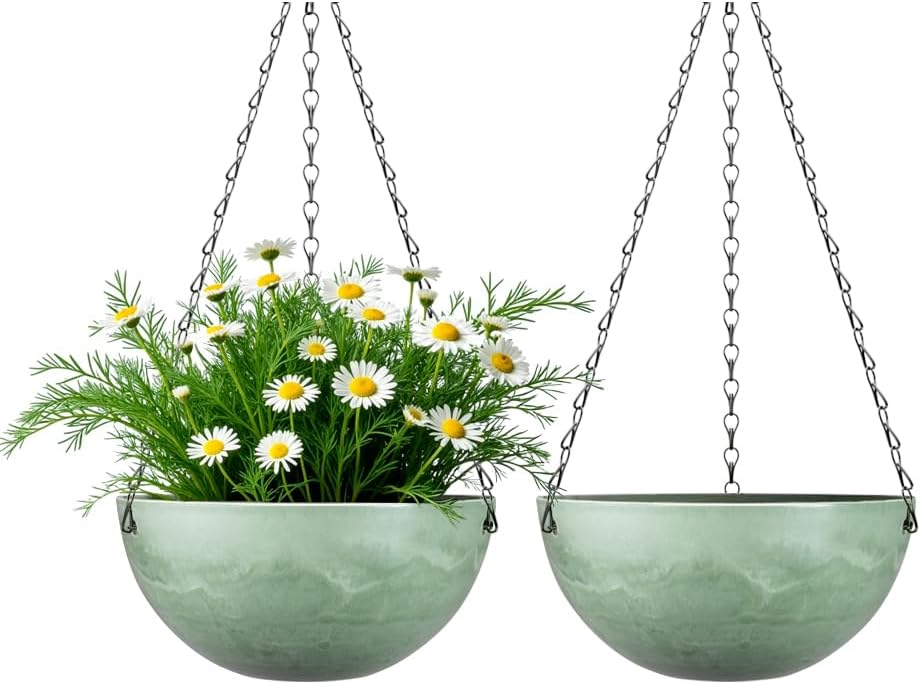 Marble Pattern 10 Inch Hanging Planter for Indoor Outdoor Plants, 2 Pack Hanging Planter Basket for Garden Home Decor Use (Green)