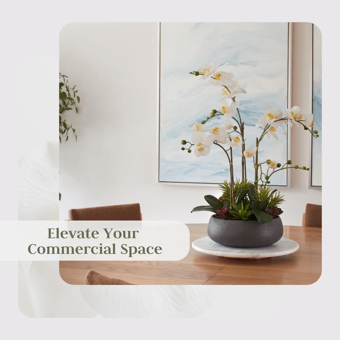 Faux Orchid Plant w/Succulents, Premium Artificial Indoor Flower Display Stands 24” w/Beautiful Sculptural Blooms and Succulents That Lasts Forever, Grey Planter Pot Included