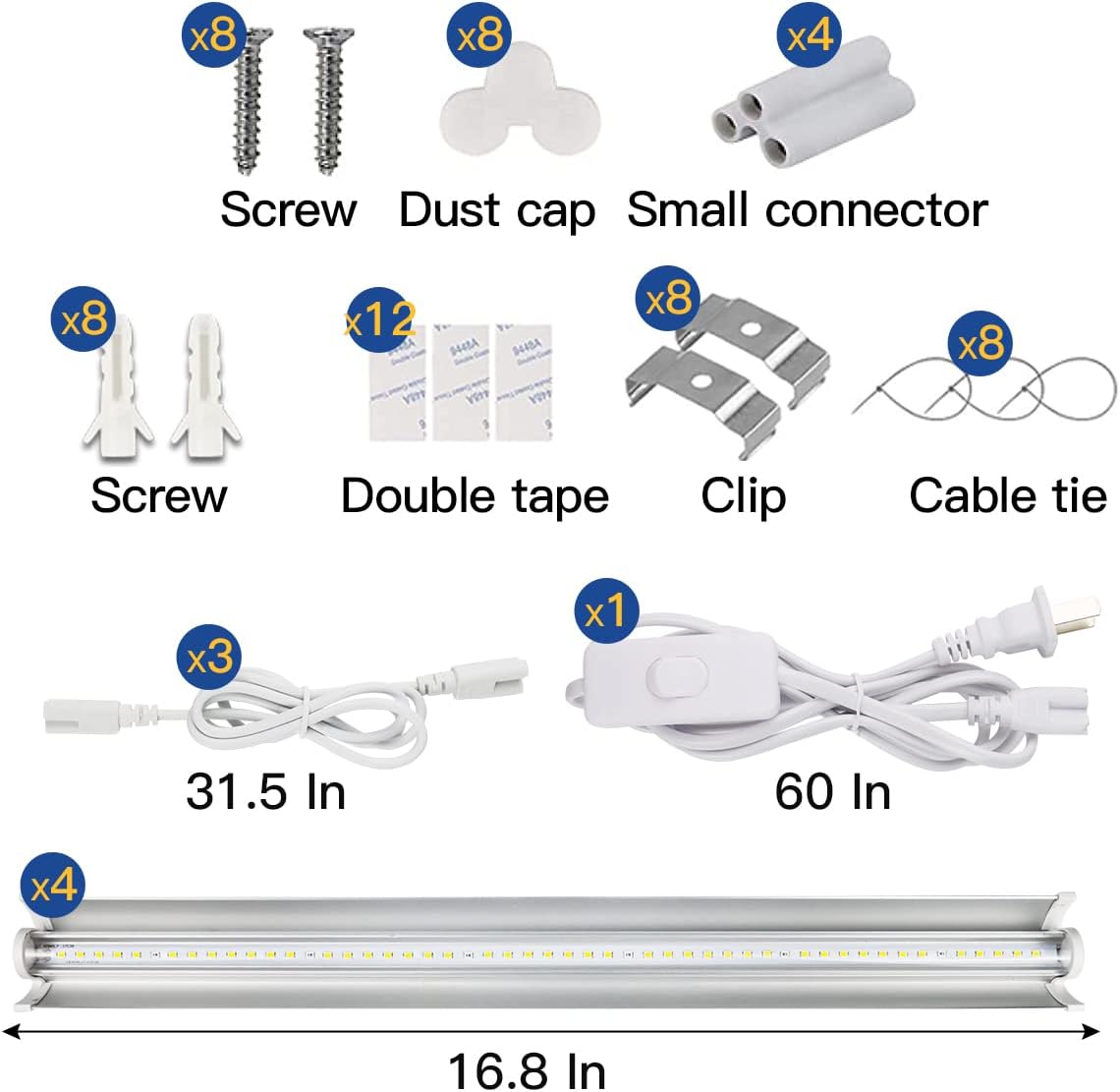 T5 LED Grow Lights, 204pcs Bulb 5000K White Full Spectrum Plant Light Strips for Indoor Plants, Shelves Greenhouse Seedling, End-to-End Connectable with V-Shaped Reflector