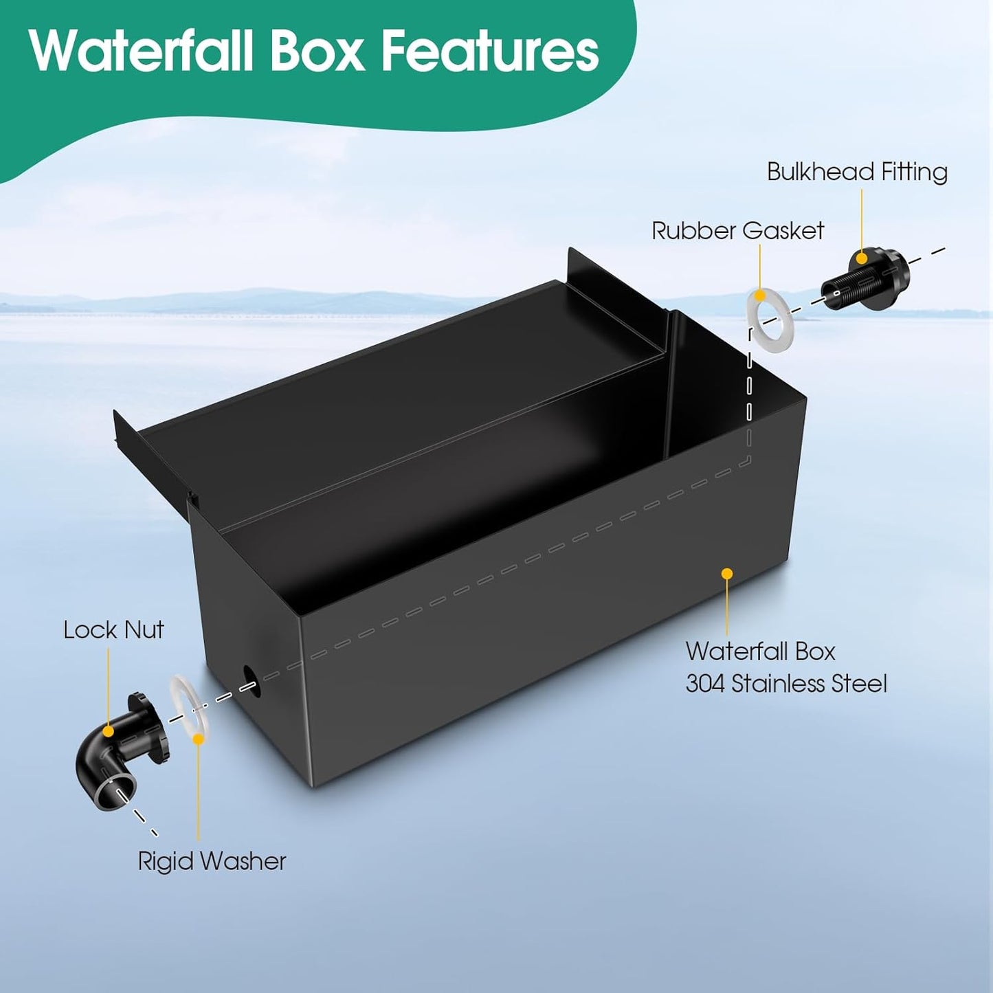 POPOSOAP 70W Solar Water Pump with Pond Waterfall Kit, 304 Stainless Steel Pond Waterfall Spillway, Pond Spillway with 9.8FT Corrugated Tubing for Garden Waterfall,Water Features-P5703