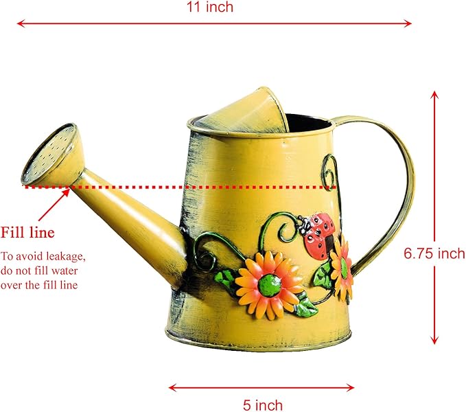 Decorative Sunflower & Ladybug Metal Watering Can (Vol: 4 Cups) | Small Yellow Watering Can | Garden Décor Housewarming Gift for Mother Women Friends Gardeners