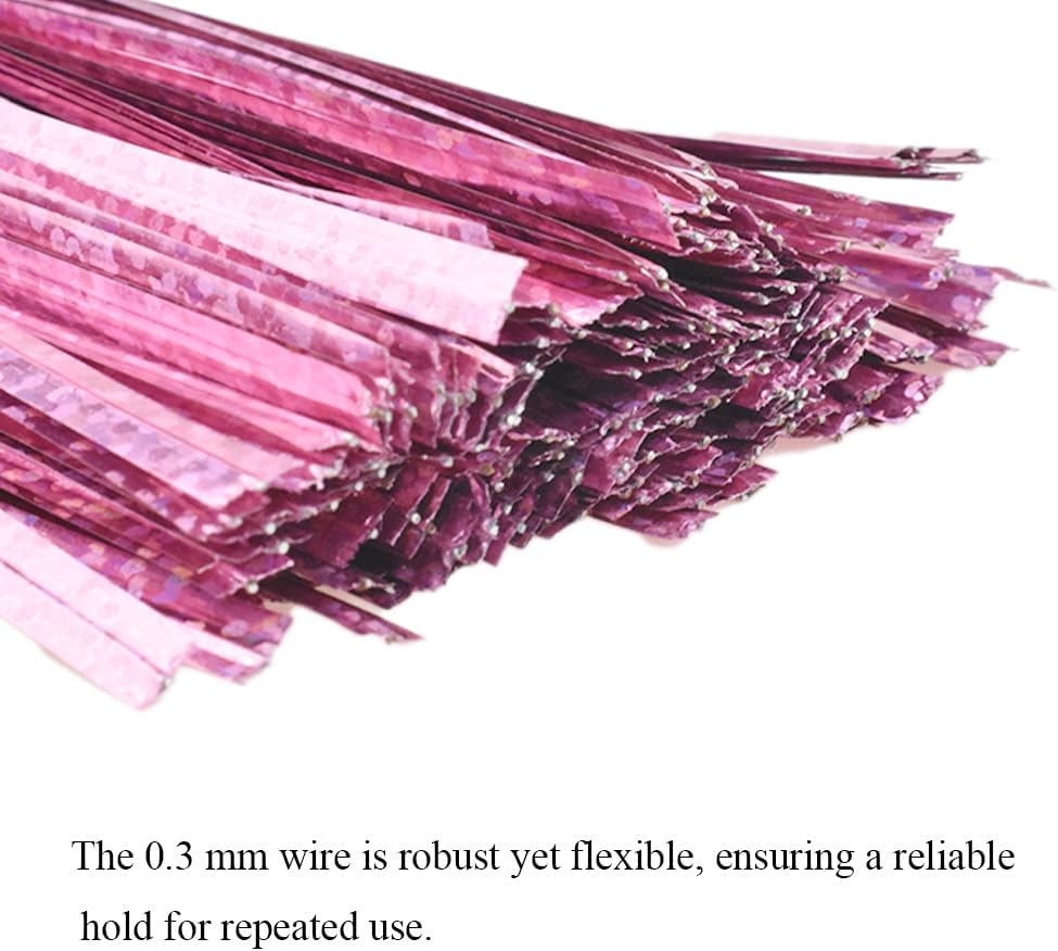 HAHIYO 300Pcs 4inches Holographic Pink Metal Twist Ties Bread Candy Coffee Bag Ties Plant Garden Twist Ties for Cellophane Treat Bags Gift Wraping Bags Plastic Bags Party Cake Present Art Crafts