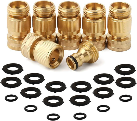 Garden Water Pipe Quick Connect, Solid Brass 3/4 Inch Thread Fitting, No-Leak Water Female Hose and Male Hose (6 Set)