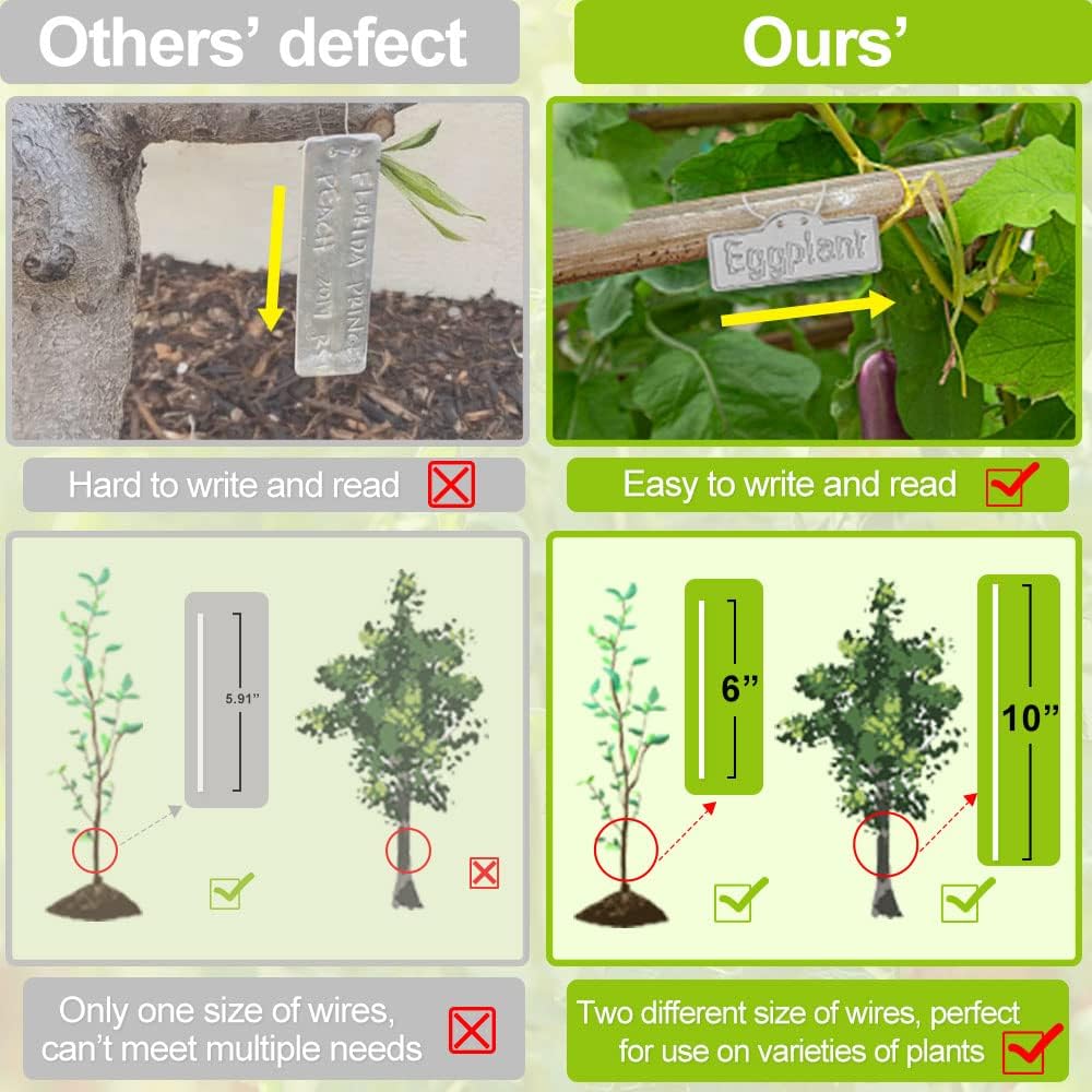 Metal Plant Labels, Aluminum Plant Tags, Tree Markers for Outdoor Garden, Waterproof (3-1/2", 100 Pcs, Two Wire Sizes)