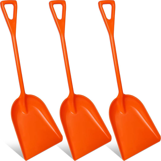 Frienda 3 Pieces Plastic Snow Shovel 43 x 14 Inches Heavy Duty Hygienic Shovel with D Shaped Grip Handle Large Durable Seamless Snow Scoop for Kitchen Gardening(Orange)