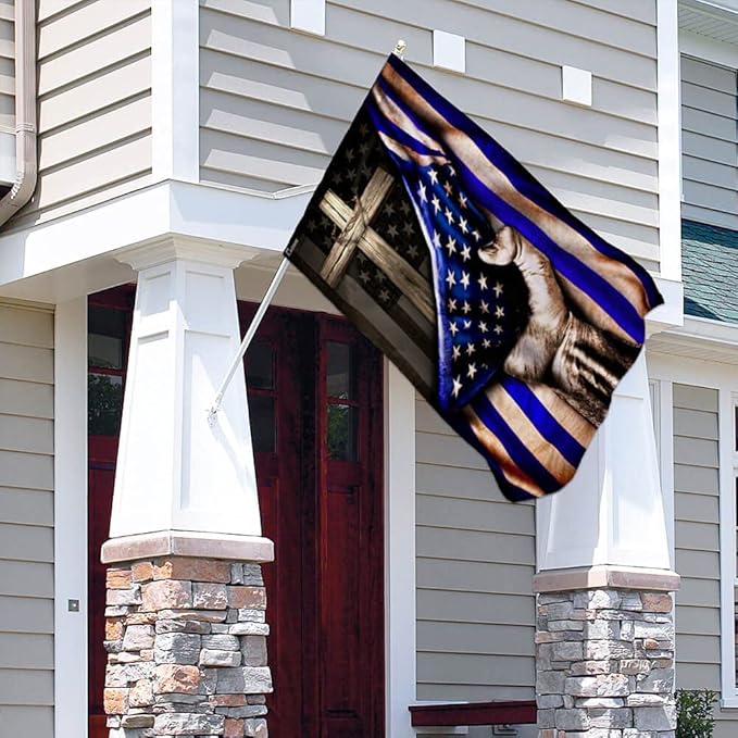 FLAGWIX The Thin Blue Line Christian Cross, America US Flag - 4th of July Decorations for Home, Garden, House Flag (29.5" x 39.5") - USA House Garden Flags Premium Polyester, Decorative Outdoor Flags