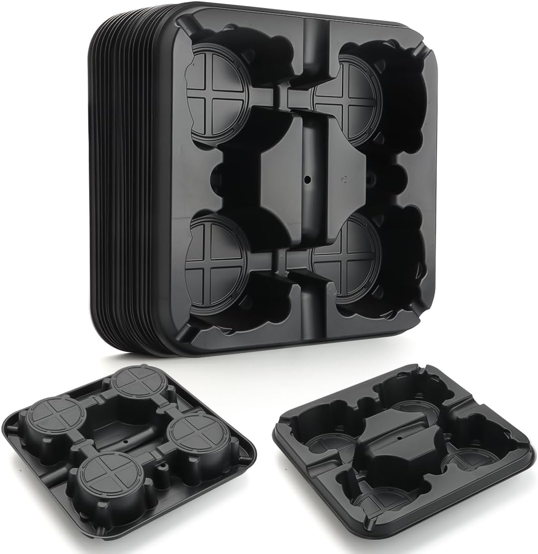 4 Cell Round Nursery Pot Trays for 5-6 Inch Pots, Thickened Sturdy Seedling Pot Shuttle Tray, Durable Nursery Pots Carrying Tray for Holding 5-6 inch Plastic Plant Pots (12.6" Square, 10-Pack)