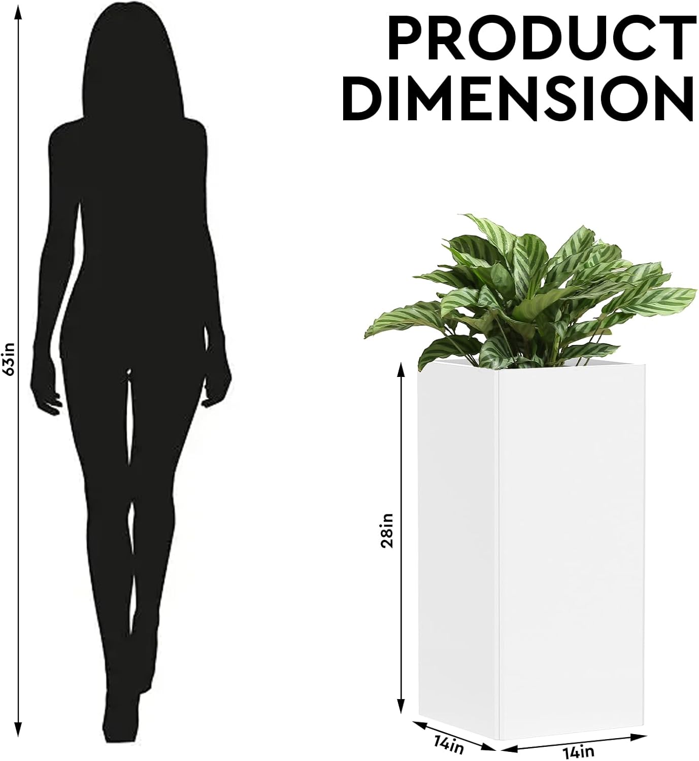 Galvanized Steel Metal Planter, 28 Inch White Square Outdoor Planters with Removable Insert Shelf and Drain Holes, Heavy Duty Flower Pot Modern Commercial Residential for Trees Patio Deck Yard Garden