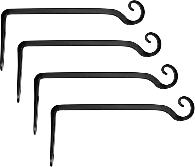 Mkono Hanging Plant Bracket 10 inch Metal Wall Plant Hook Decorative Plant Hanger for Bird Feeders, Planters, Lanterns, Wind Chimes, Home Decor Indoor Outdoor 4 Pack, Black